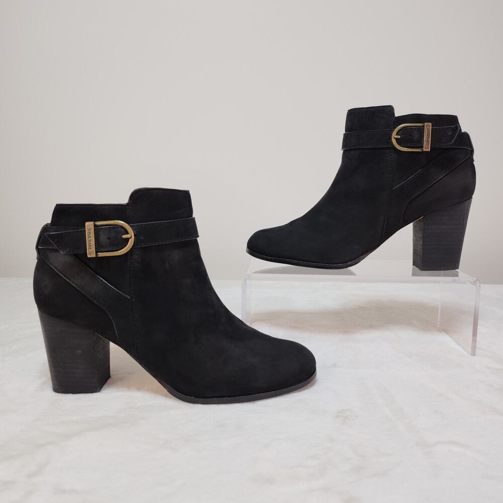 Cole Haan Black Nubuck 8C Wide Ankle Boots Whimsigoth Witchy Quiet Luxury Boho - Picture 2 of 12